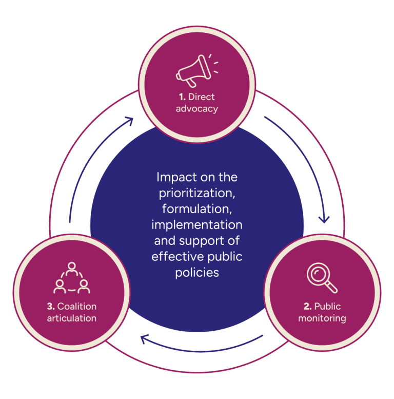 Impact on the prioritization, formulation, implementation and support of effective public policies.